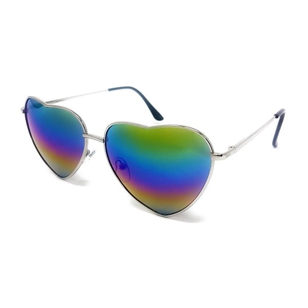 Heart Shape Sunglasses Silver Frame Rainbow Mirrored